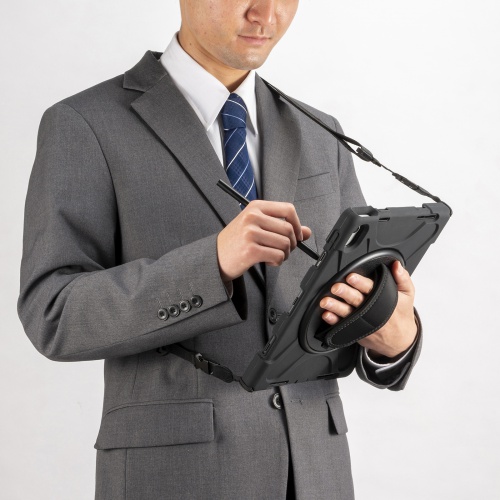 iPad10.9インチ 前面保護フィルター付耐衝撃ケース（Apple 第10世代iPad 10.9インチ対応・360度回転ハンドル・スタンド・ショルダーベルト付き）