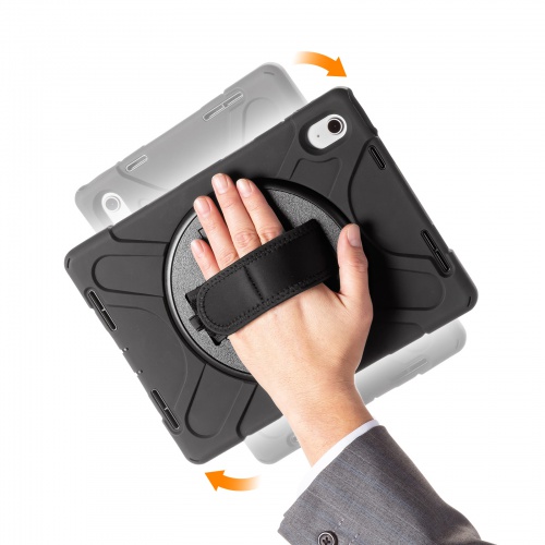 iPad10.9インチ 前面保護フィルター付耐衝撃ケース（Apple 第10世代iPad 10.9インチ対応・360度回転ハンドル・スタンド・ショルダーベルト付き）