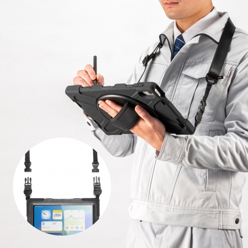 iPad10.9インチ 前面保護フィルター付耐衝撃ケース（Apple 第10世代iPad 10.9インチ対応・360度回転ハンドル・スタンド・ショルダーベルト付き）