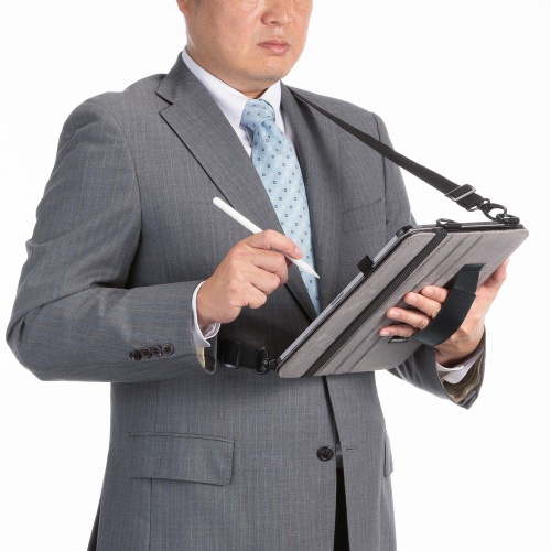 iPad Air ケース（ケース・スタンド機能・ショルダーベルト・ハンドベルト・ペンホルダー・ブラック・iPad Air 13インチ（M2/2024））