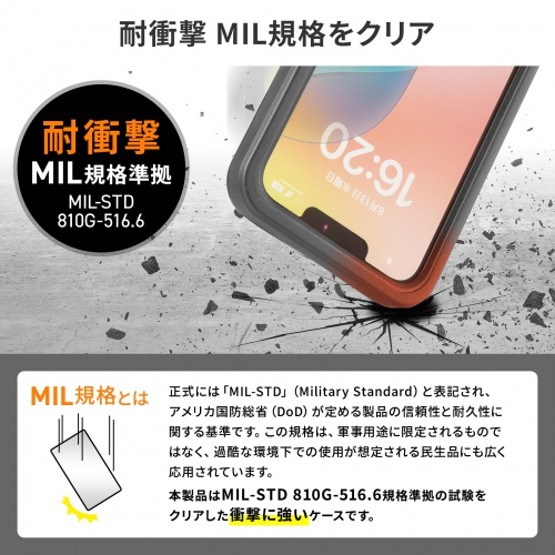iPhone16e用 防水ケース（耐衝撃・防塵・IP68・全面保護・ストラップホール）