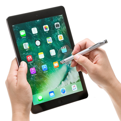 タッチペン（導電性ファイバー素材・替え芯付属・タブレット・ipad・iPhone15・iPhone15plus・おしゃれ・おすすめ・シルバー）　PDA-PEN43SV　サンワサプライ