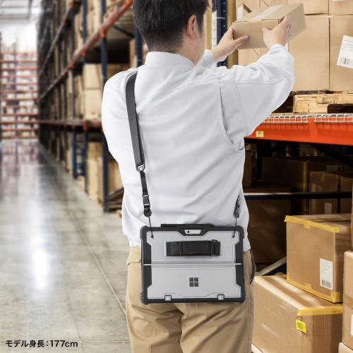 Surface Pro 第11世代/10/9用 耐衝撃ケース（スタンド/ショルダーベルト/ハンドベルト 付き・キーボード / ペンを取り付け可能・クリア素材・ブラック）