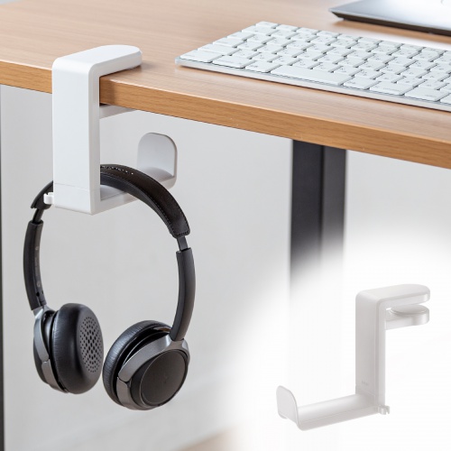 ヘッドホンハンガー（クランプ固定式・360度回転フックつき・ホワイト） PDA-STN18W サンワサプライ