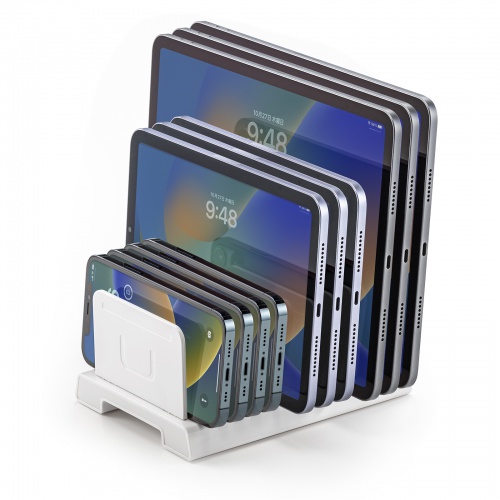 タブレット・スマートフォン用スタンド（整理整頓グッズ・10台収納・連結可能・ホワイト）PDA-STN20WN