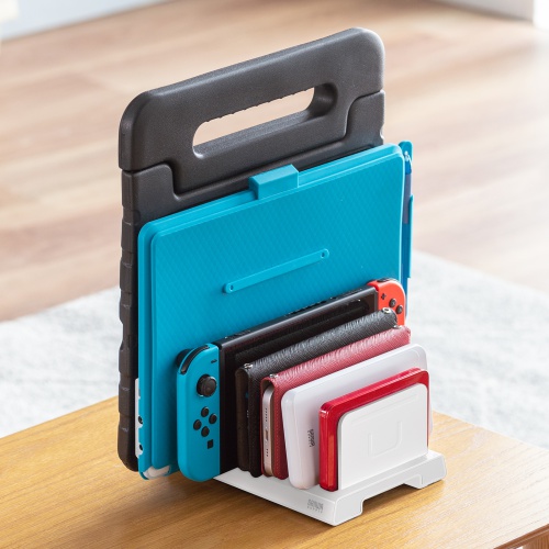 タブレット・スマートフォン用スタンド（整理整頓グッズ・10台収納・連結可能・ホワイト）PDA-STN20WN