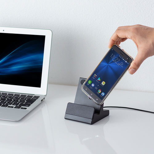 スマホ充電スタンド(マグネット式・置くだけ充電・microUSB/Type-C)
