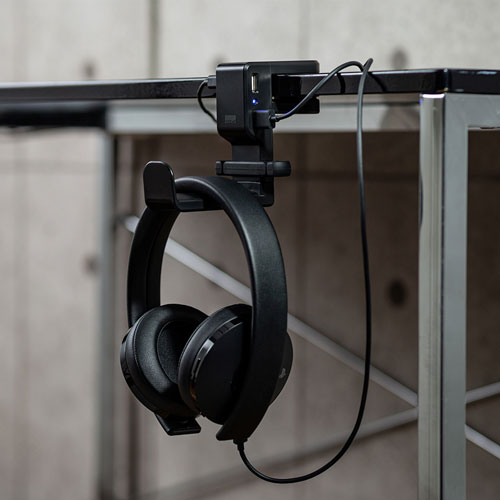 ヘッドホンハンガー（回転式・ヘッドホンかけ・USB・おすすめ・ブラック） PDA-STN29BK サンワサプライ