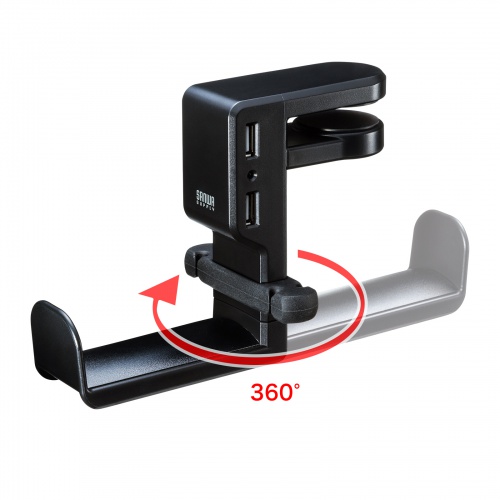 ヘッドホンハンガー（回転式・ヘッドホンかけ・USB・おすすめ・ブラック） PDA-STN29BK サンワサプライ