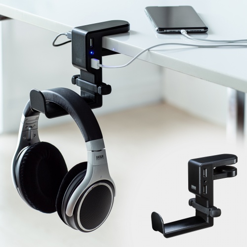 ヘッドホンハンガー（回転式・ヘッドホンかけ・USB・おすすめ・ブラック） PDA-STN29BK サンワサプライ