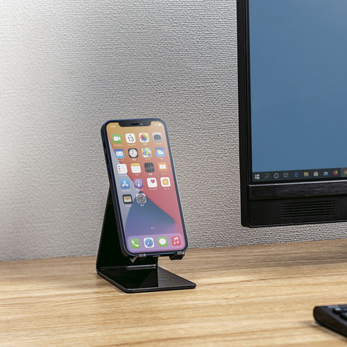 デスクトップスタンド（スマートフォン、iPhone5s・5c、各種iPhone、iPod、携帯電話等用・ブラック） サンワサプライ