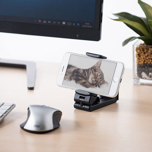 スマホホルダー(スマホスタンド・クランプ・折りたたみ・コンパクト・自撮り棒) PDA-STN30BK サンワサプライ