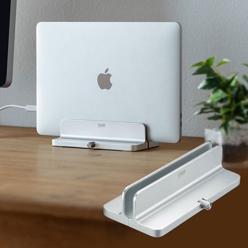 ノートパソコンスタンド(アルミ・縦置き・収納・最大幅30mm)