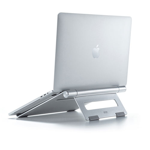 アルミスタンド（ノートパソコン用・無段階調節・平置きタイプ・持ちはこび・薄型）