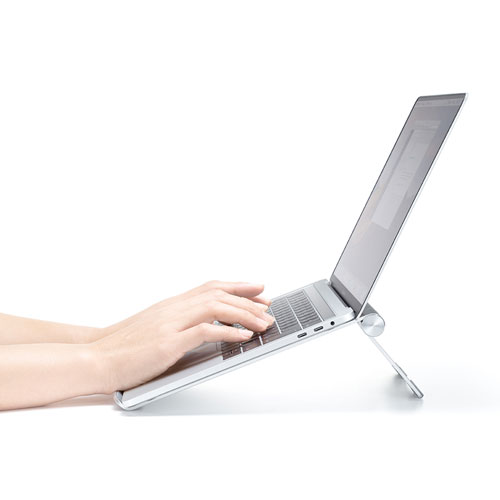 アルミスタンド（ノートパソコン用・無段階調節・平置きタイプ・持ちはこび・薄型）