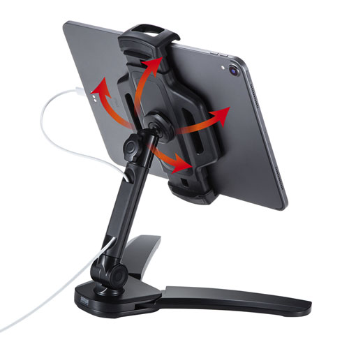 タブレットスタンド（スマートフォンスタンド・360°回転・オンライン・ブラック）