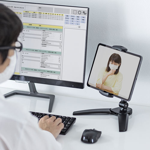 タブレットスタンド（スマートフォンスタンド・360°回転・オンライン・ブラック）