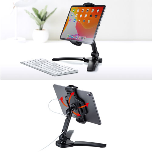 タブレットスタンド（スマートフォンスタンド・360°回転・オンライン・ブラック）