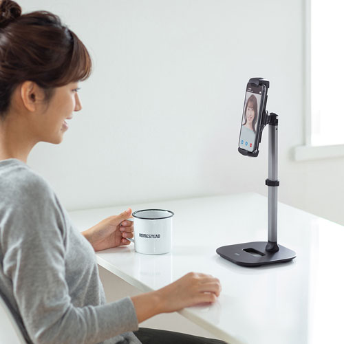 アームスタンド（スマートフォン用・伸縮・高さ調節タイプ・高さ0～158㎜・角度調節）
