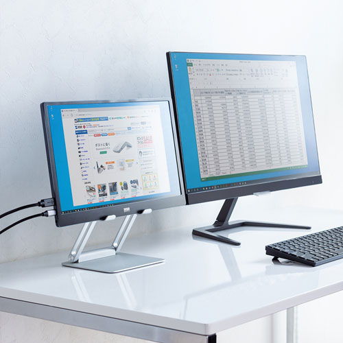 アルミスタンド（タブレット用・角度・無段階高さ調整タイプ・折りたたみ可能・アルミ） PDA-STN49S サンワサプライ