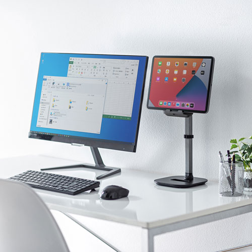 タブレット用伸縮アームスタンド（置き型・高さ調節タイプ） PDA-STN59BK サンワサプライ