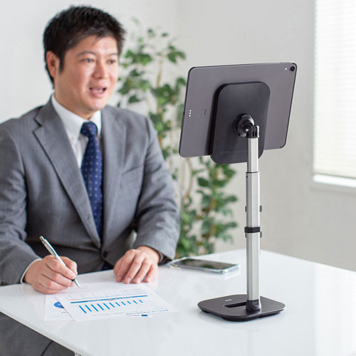 タブレット用伸縮アームスタンド（置き型・高さ調節タイプ） PDA-STN59BK サンワサプライ