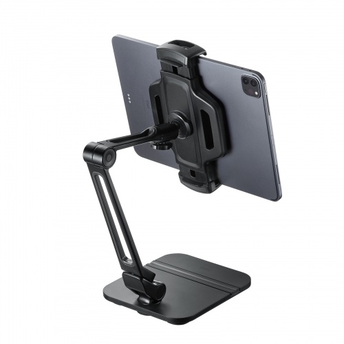 タブレット用アームスタンド（スマートフォンスタンド・2関節アーム・360°回転・ペントレー付き）