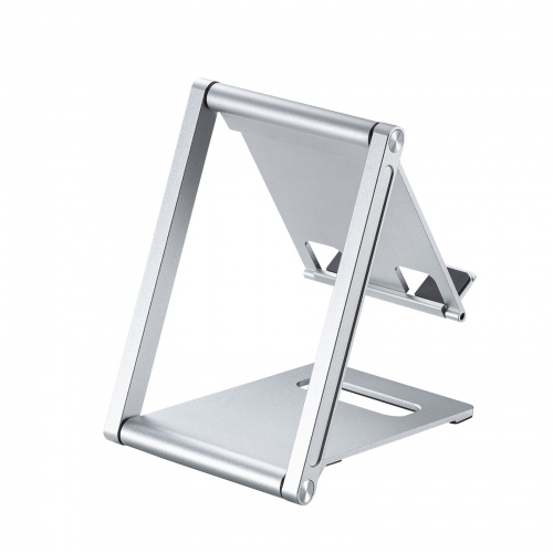 モバイルスタンド（折りたたみ式・超薄型9mm・アルミ製・冷却・無段階角度調整・持ち運び・タブレット・スマホスタンド・シルバー）