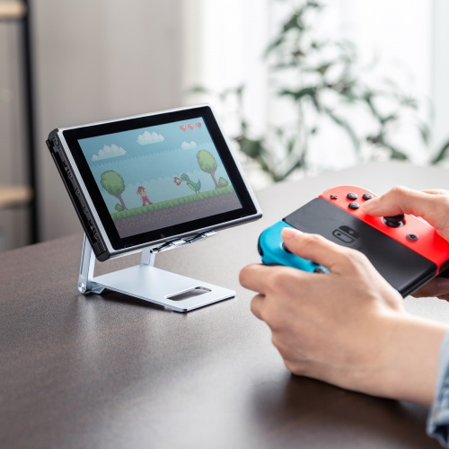 モバイルスタンド（折りたたみ式・超薄型9mm・アルミ製・冷却・無段階角度調整・持ち運び・タブレット・スマホスタンド・シルバー）