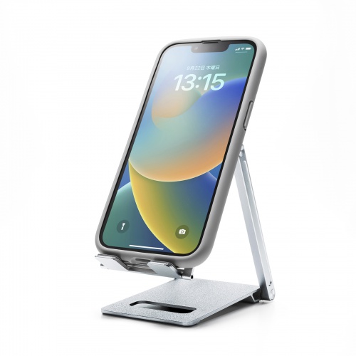 モバイルスタンド（折りたたみ式・超薄型9mm・アルミ製・冷却・無段階角度調整・持ち運び・タブレット・スマホスタンド・シルバー）