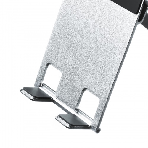 モバイルスタンド（折りたたみ式・超薄型9mm・アルミ製・冷却・無段階角度調整・持ち運び・タブレット・スマホスタンド・シルバー）