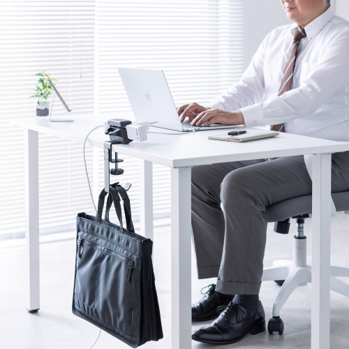 タップホルダー付きバッグハンガー（クランプ式・ヘッドホンホルダー・カバン置き・金属製フック）