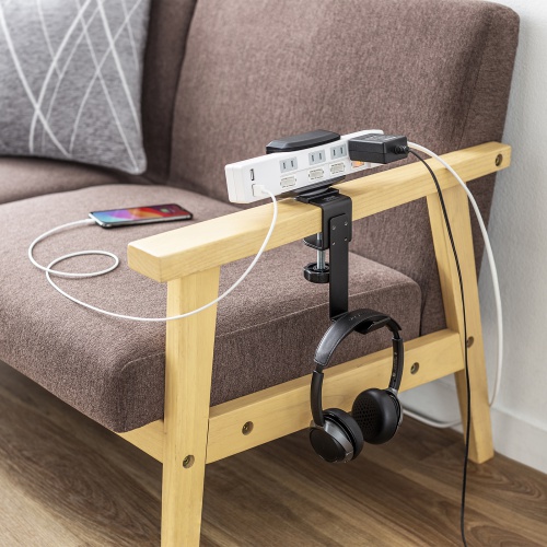 タップホルダー付きバッグハンガー（クランプ式・ヘッドホンホルダー・カバン置き・金属製フック）