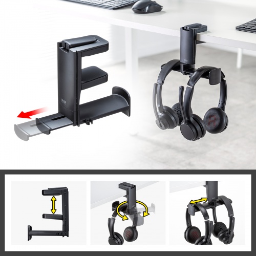 ヘッドホンフック（クランプ固定式・ケーブルフック付き・ヘッドホン