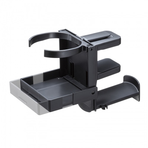 ドリンクホルダー付きヘッドホンフック（クランプ固定式・カップホルダー・クランプホルダー・ケーブルフック付き・ヘッドホンハンガー・ヘッドホンスタンド・360°回転・ヘッドホン2台対応・机・PCデスク）