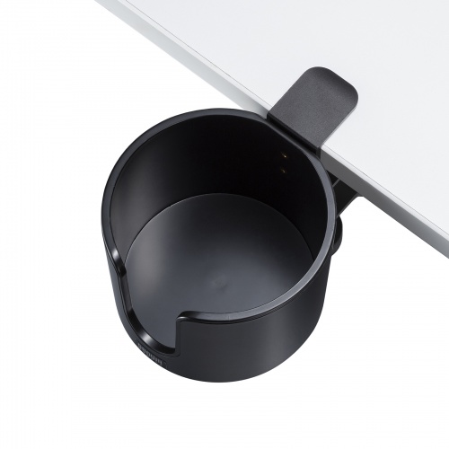 ドリンクホルダー付きバッグハンガー（クランプ固定式・マグカップ対応・カップホルダー・ヘッドホンホルダー・金属製ハンガー・360°回転・机・PCデスク）