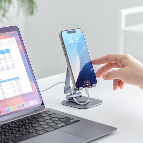スマホスタンド（回転・折りたたみ・アルミ製・無段階・角度調整・2関節・スマートフォンスタンド）
