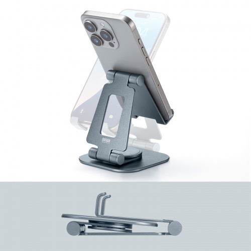 スマホスタンド（回転・折りたたみ・アルミ製・無段階・角度調整・2関節・スマートフォンスタンド）