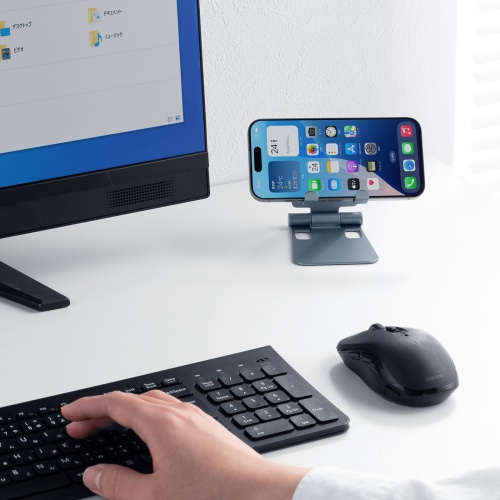 スマホスタンド（折りたたみ式・アルミ製・無段階・角度調整・2関節・スマートフォンスタンド）