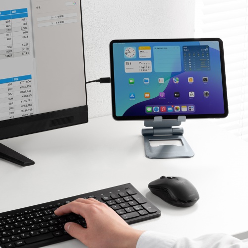 タブレットスタンド（折りたたみ式・ アルミ製・無段階・角度調整・2関節・iPad・Switch）