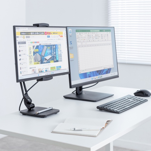 モバイルモニタースタンド 据え置き 17.3インチ 16インチ 15.8インチ 15.6インチ 360°回転 3関節アーム 高さ・角度調整 モバイルディスプレイ iPad タブレット