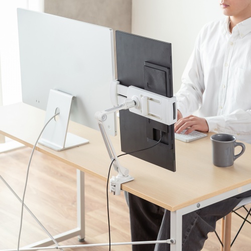 モバイルモニタースタンド（クランプ式・17.3インチ・15.8インチ・15.6インチ・360度回転・伸縮アーム・モバイルディスプレイ・iPad・タブレット・ホワイト）