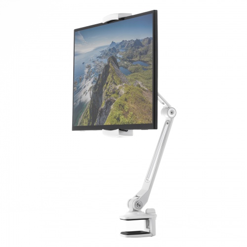 モバイルモニタースタンド（クランプ式・17.3インチ・15.8インチ・15.6インチ・360度回転・伸縮アーム・モバイルディスプレイ・iPad・タブレット・ホワイト）