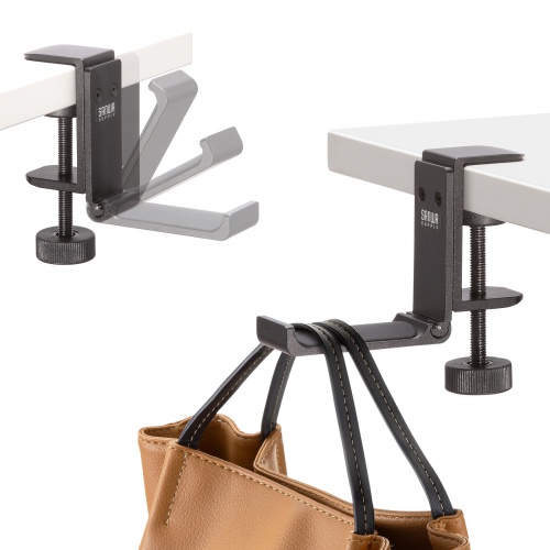 折りたたみ式バッグハンガー（クランプ固定・金属製ハンガー・ヘッドホンホルダー・ヘッドホンスタンド・ヘッドホンフック・机・PCデスク）