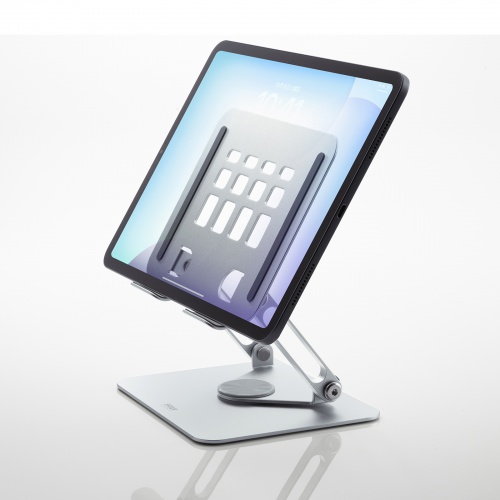 タブレットスタンド（アルミ製・360度回転・アーム式・折りたたみ・放熱・姿勢改善・リビング学習・傾斜台・腰痛/猫背解消・レジ）