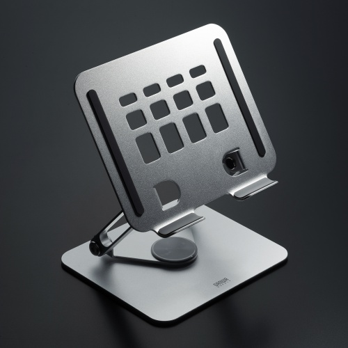 タブレットスタンド（アルミ製・360度回転・アーム式・折りたたみ・放熱・姿勢改善・リビング学習・傾斜台・腰痛/猫背解消・レジ）