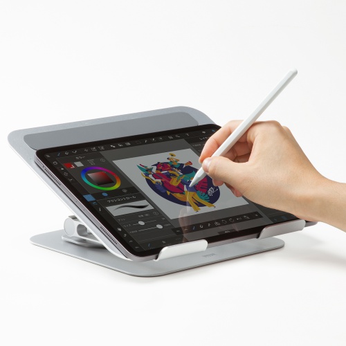 タブレットスタンド（回転・折りたたみ・アルミ製・無段階・角度調整・2関節・スマートフォンスタンド・Switch・シルバー）