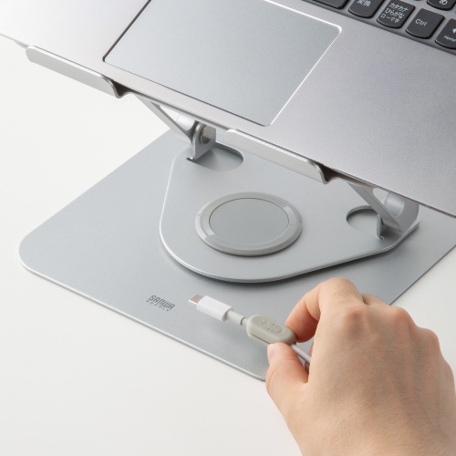 タブレットスタンド（回転・折りたたみ・アルミ製・無段階・角度調整・2関節・スマートフォンスタンド・Switch・シルバー）