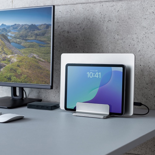 ノートパソコンスタンド（アルミ・縦置き・2台用・シルバー・タブレット・ペンタブレット）