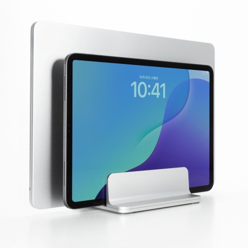 ノートパソコンスタンド（アルミ・縦置き・2台用・シルバー・タブレット・ペンタブレット）